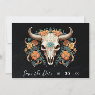 Boho Chic Watercolor Floral Cow Skull Wedding Save The Date