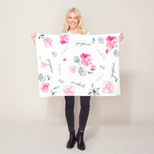 Boho Chic Watercolor floral repeated Name Baby Fleece Blanket