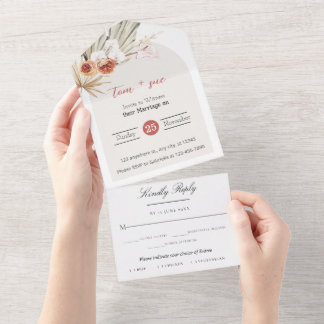 Boho Chic Watercolor Floral Wedding All In One Invitation