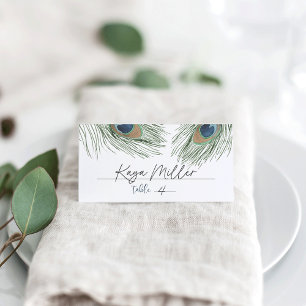 Boho Chic Watercolor Peacock Feather Place Card