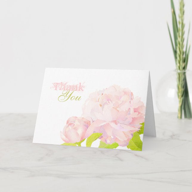 Boho Chic Watercolor Peony Wedding Thank You (Front)