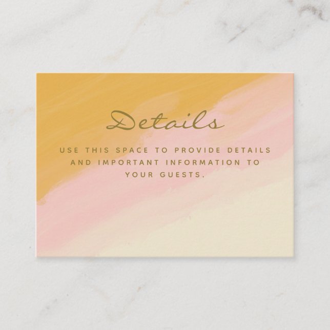 Boho Chic Watercolor Pink and Yellow Details Enclosure Card (Front)