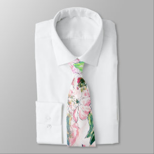 boho chic watercolor spring pink floral tie