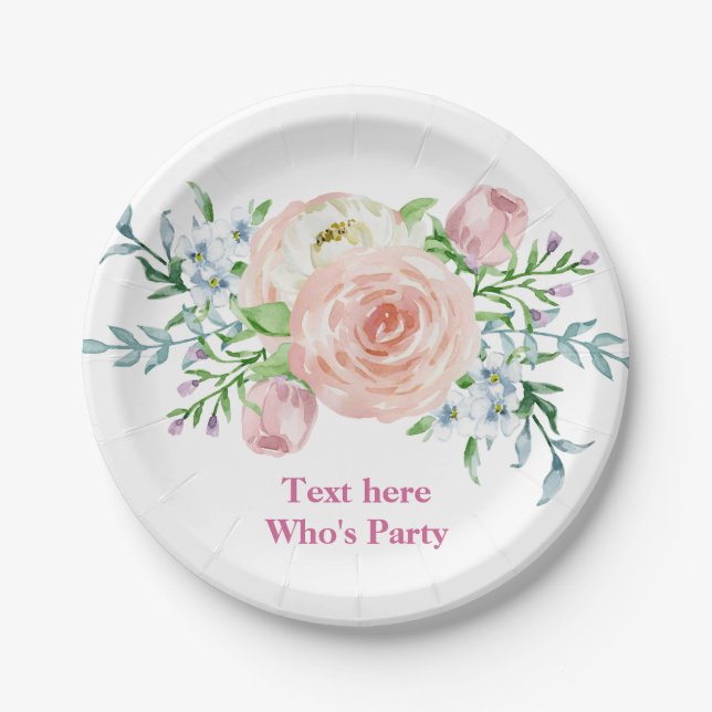 boho chic, watercolour flower, floral Paper Plate (Front)