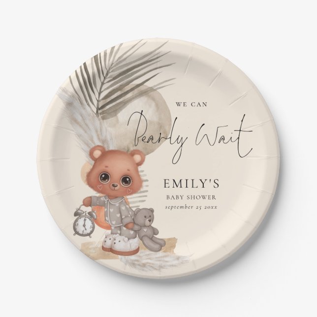 Boho Chic We Can Bearly Wait Baby Shower  Paper Plate (Front)
