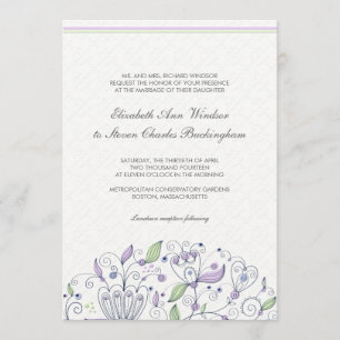 BOHO Chic Whimsical Garden Wedding Purple Invitation