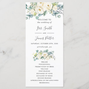 Boho Chic White Floral Eucalyptus Wedding Program