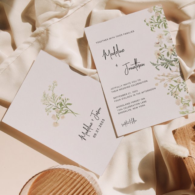Boho Chic White Wild Flowers Wedding Invitation (Creator Uploaded)
