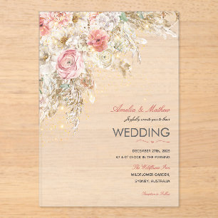 Boho Chic Wildflower Autumn Rustic Floral Wedding  Acrylic Invitations