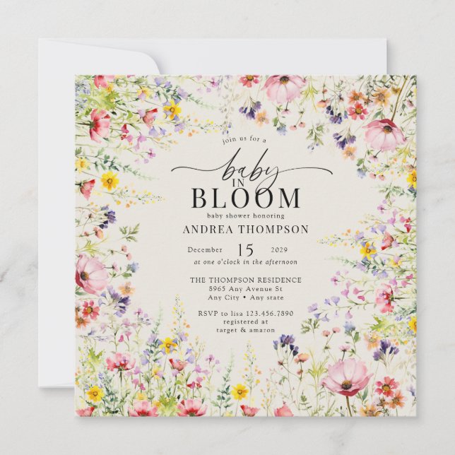 Boho Chic Wildflower Baby Shower | Baby in Bloom Invitation (Front)