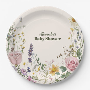 Boho Chic Wildflower  Baby Shower Paper Plate