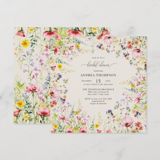 Boho Chic Wildflower Bridal Shower Invitation (Front/Back)