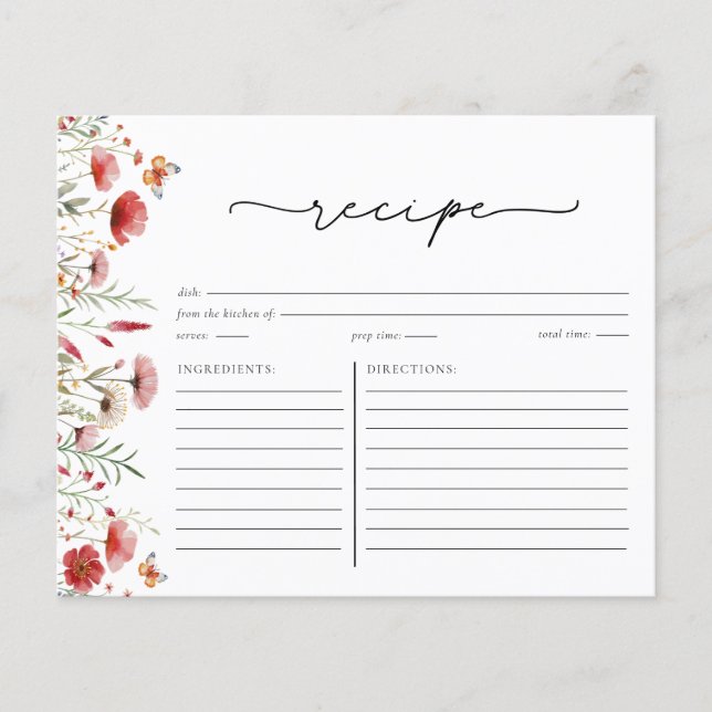Boho Chic Wildflower Bridal Shower Recipe Card (Front)