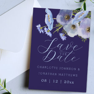 Boho Chic Wildflower Floral Navy Blue Wedding Save The Date