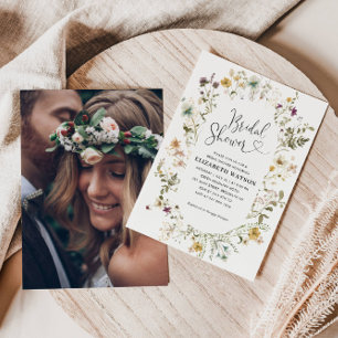 Boho Chic Wildflower Floral Photo Bridal Shower Invitation