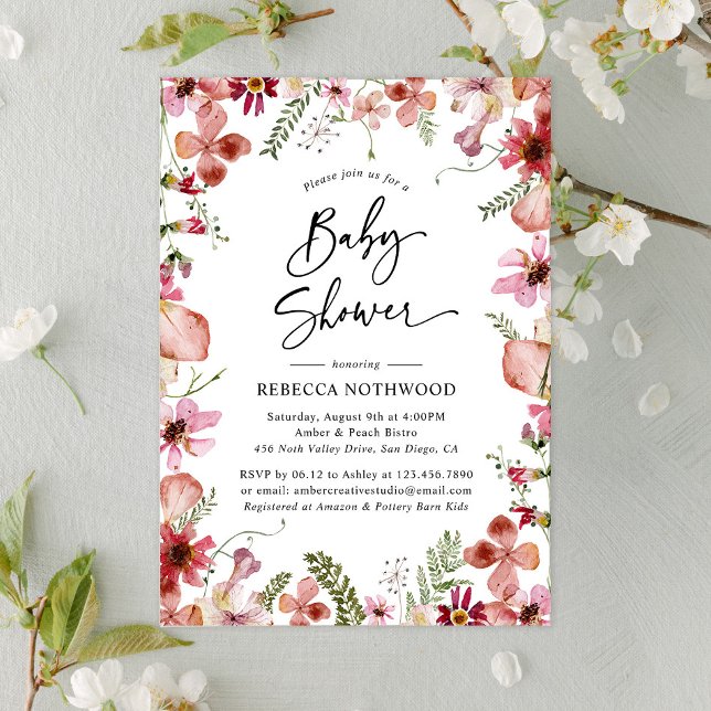 Boho Chic Wildflower Greenery Baby Shower Invitation (Creator Uploaded)