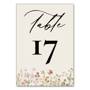 Boho Chic Wildflower Modern Wedding Table Number
