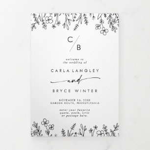 Boho Chic Wildflower Monogram Wedding Tri-Fold Programme