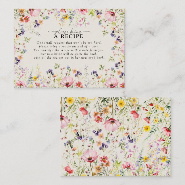 Boho Chic Wildflower Please Bring A Recipe Enclosure Card (Front/Back)