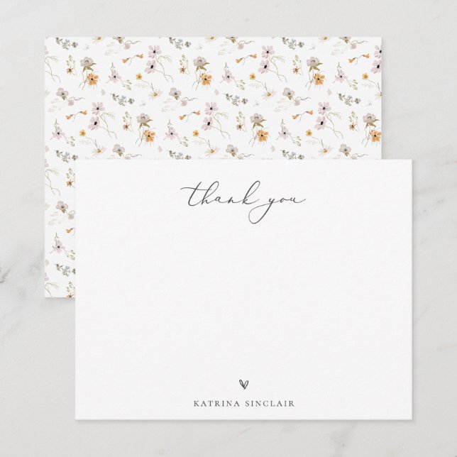Boho Chic Wildflower Thank You Card (Front/Back)