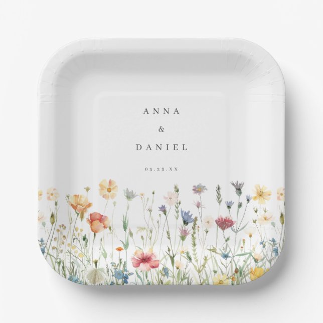 Boho Chic Wildflower Wedding Paper Plate (Front)