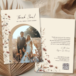 Boho Chic Wildflowers Arch Photo QR Code Wedding Thank You Card