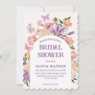 Boho chic Wildflowers  Butterflies Bridal Shower Invitation