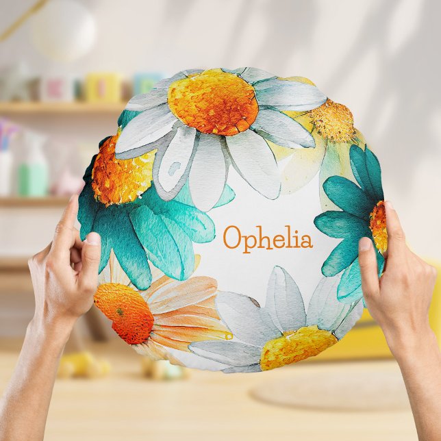 Boho Chic Wildflowers Daisies Pattern Nursery Round Cushion (Creator Uploaded)