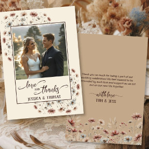 Boho Chic Wildflowers Love & Thanks Wedding Photo Thank You Card