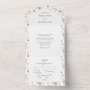 Boho Chic Wildflowers Modern Floral Wedding All In One Invitation