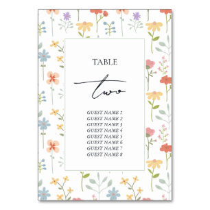 Boho Chic Wildflowers Modern Floral Wedding Guest Table Number