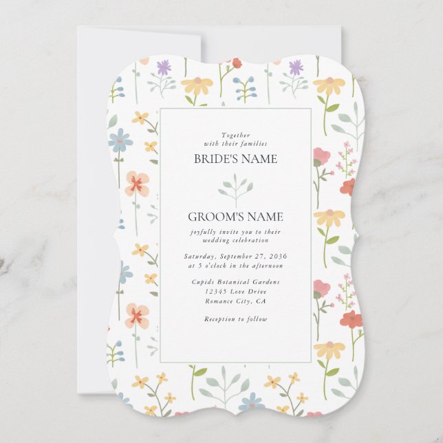 Boho Chic Wildflowers Modern Floral Wedding Invitation (Front)
