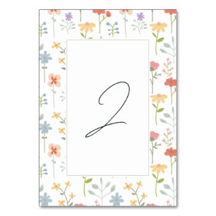 Boho Chic Wildflowers Modern Floral Wedding Table Number