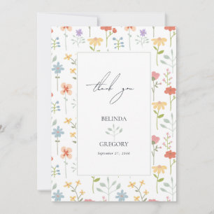 Boho Chic Wildflowers Modern Floral Wedding Thank You Card