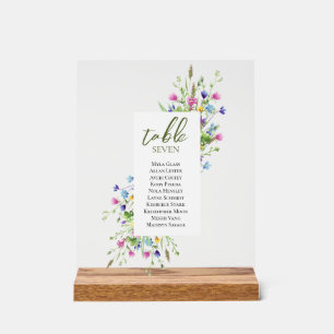 Boho chic Wildflowers Script Wedding seating Acrylic Sign