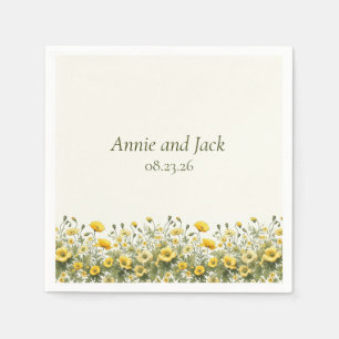 Boho Chic Wildflowers Yellow Olive Elegant Garden Napkin