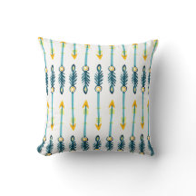 boho chic yellow blue arrows pillow