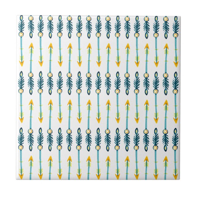 boho chic yellow blue arrows tile (Front)