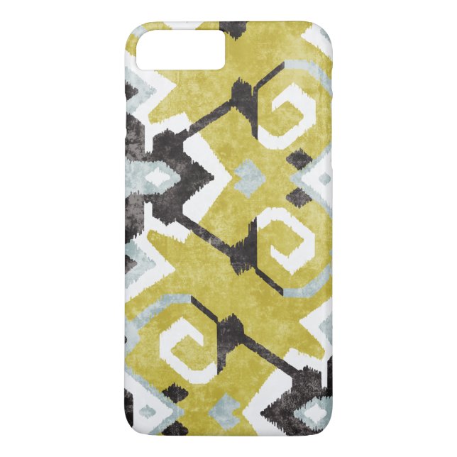 Boho chic yellow ikat tribal pattern monogram Case-Mate iPhone case (Back)