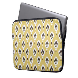 Boho chic yellow ikat tribal pattern monogram laptop sleeve