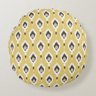 Boho chic yellow ikat tribal pattern monogram round cushion