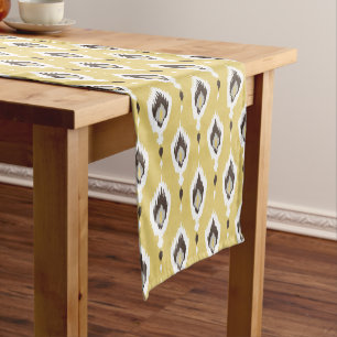 Boho chic yellow ikat tribal pattern monogram short table runner