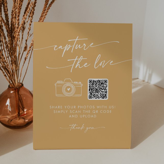 Boho Chic Yellow Marigold Capture the Love Wedding Pedestal Sign (Creator Uploaded)