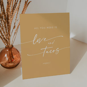 Boho Chic Yellow Marigold Love Taco Bar Wedding Pedestal Sign