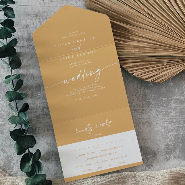 Boho Chic Yellow Marigold Meal Choice RSVP Wedding All In One Invitation (Creator Uploaded)