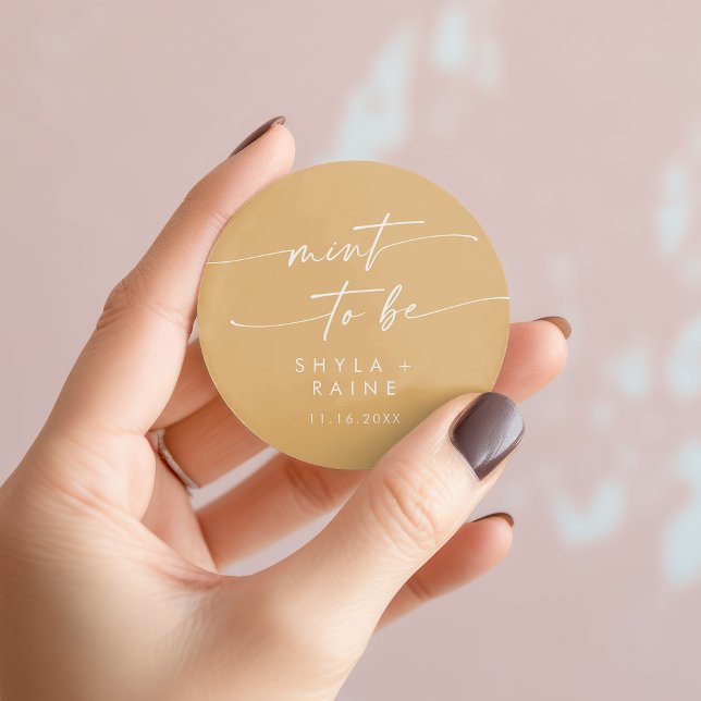 Boho Chic Yellow Marigold Mint To Be Favour Sticke Classic Round Sticker (Boho Chic Yellow Marigold Mint To Be Favor Sticker)