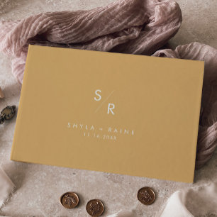 Boho Chic Yellow Marigold Monogram Wedding Guest Book