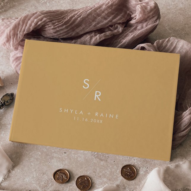 Boho Chic Yellow Marigold Monogram Wedding Guest Book (Creator Uploaded)