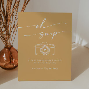 Boho Chic Yellow Marigold Oh Snap Wedding Hashtag Pedestal Sign
