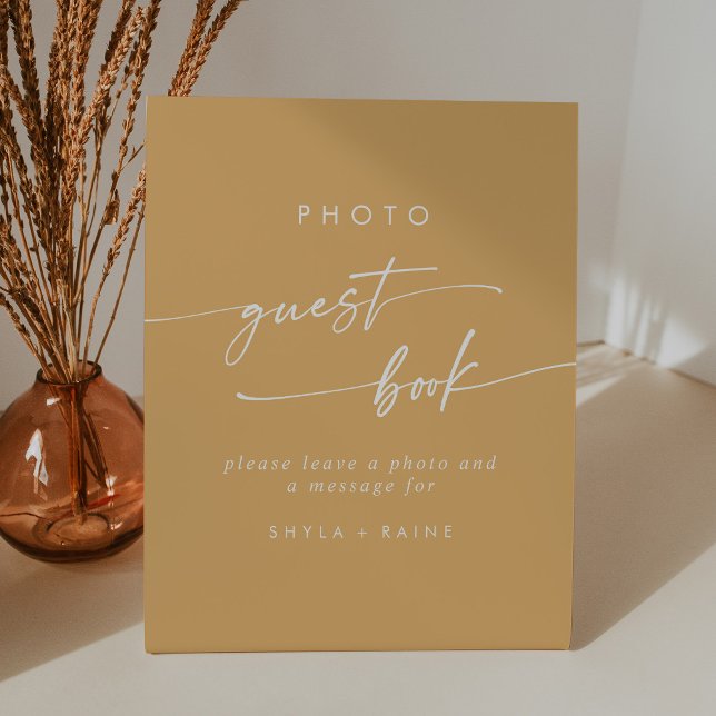 Boho Chic Yellow Marigold Photo Guest Book Wedding Pedestal Sign (Creator Uploaded)